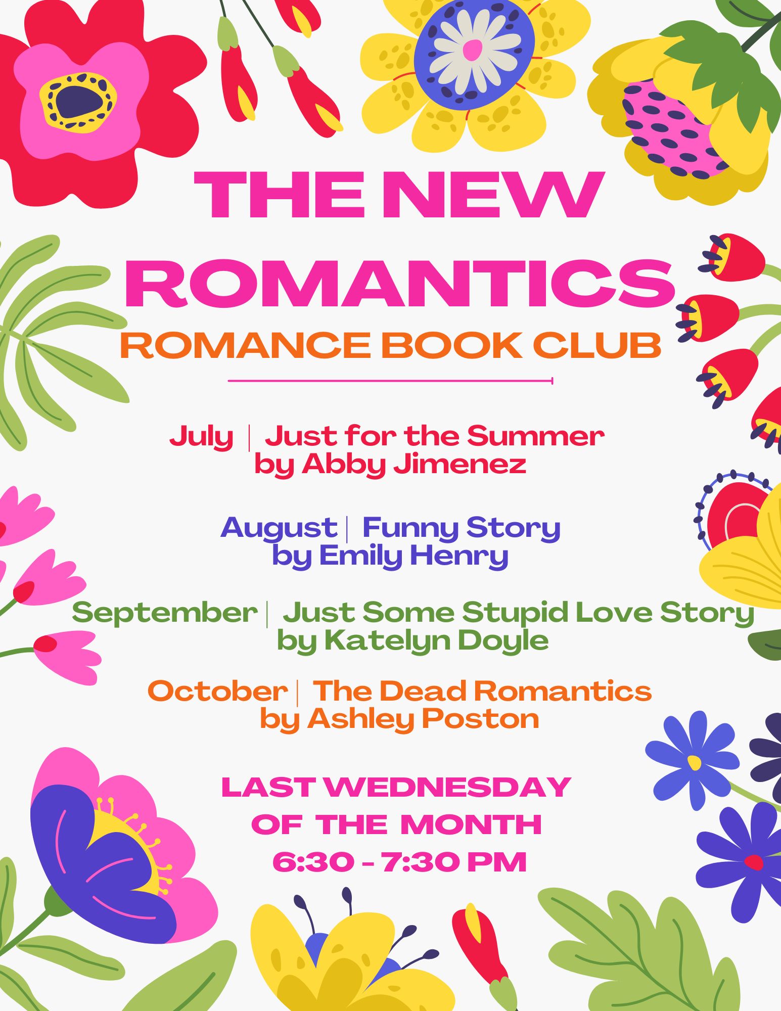 The New Romantics Book Club Reading List July - October 2024